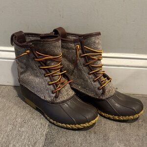 L.L. Bean Brown and Gray Bean Boots with Tan Soles